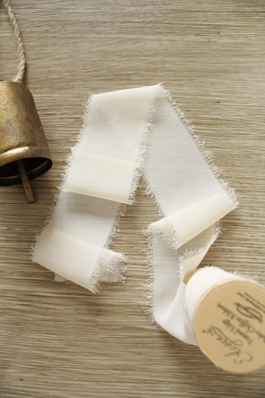 Raw Edge Nude Chiffon Ribbon