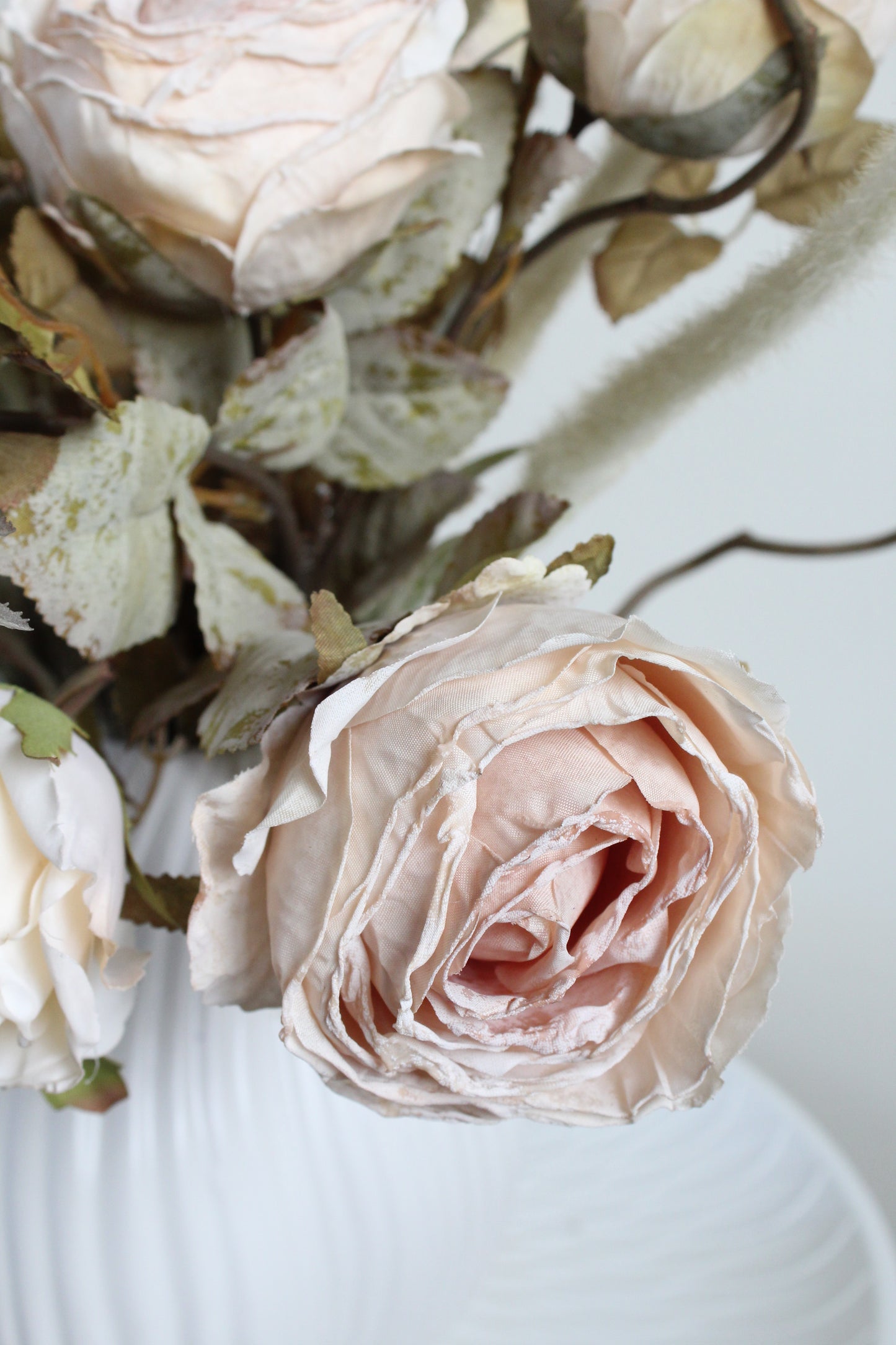 Faux Pink Paper Rose and Twig Bouquet