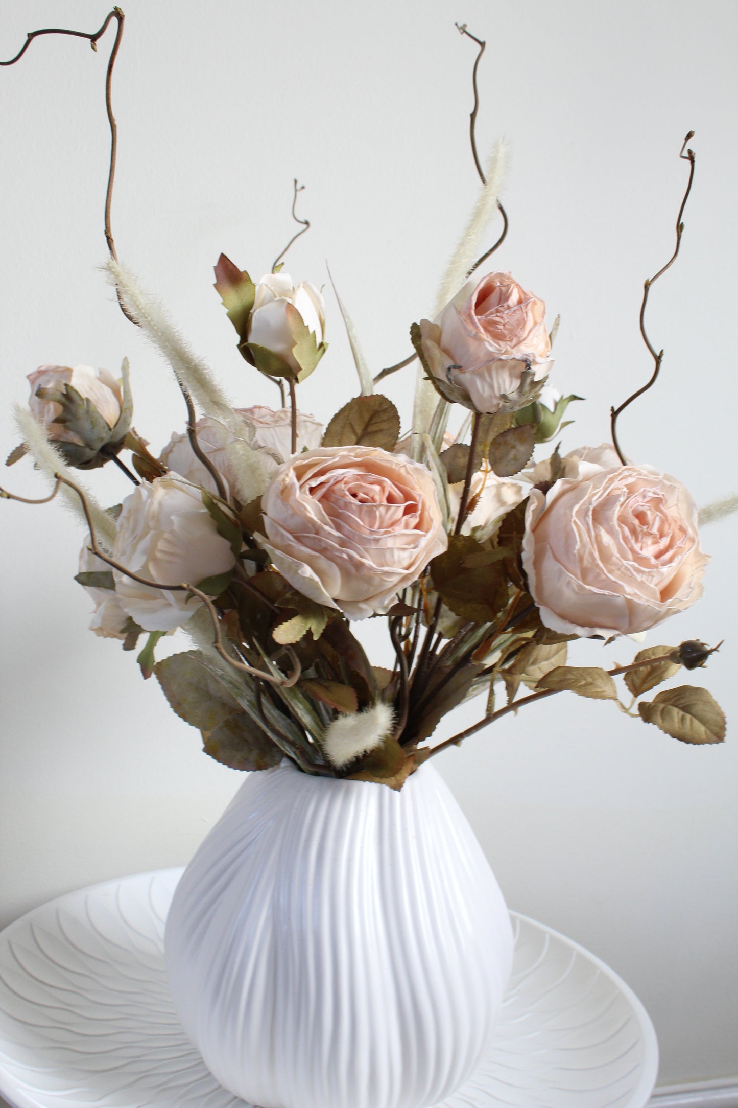 Faux Pink Paper Rose and Twig Bouquet