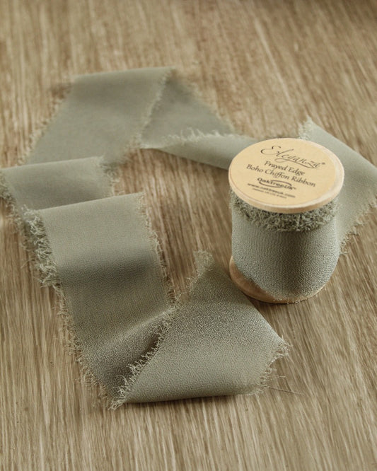 Raw Edge Chiffon Ribbon Green