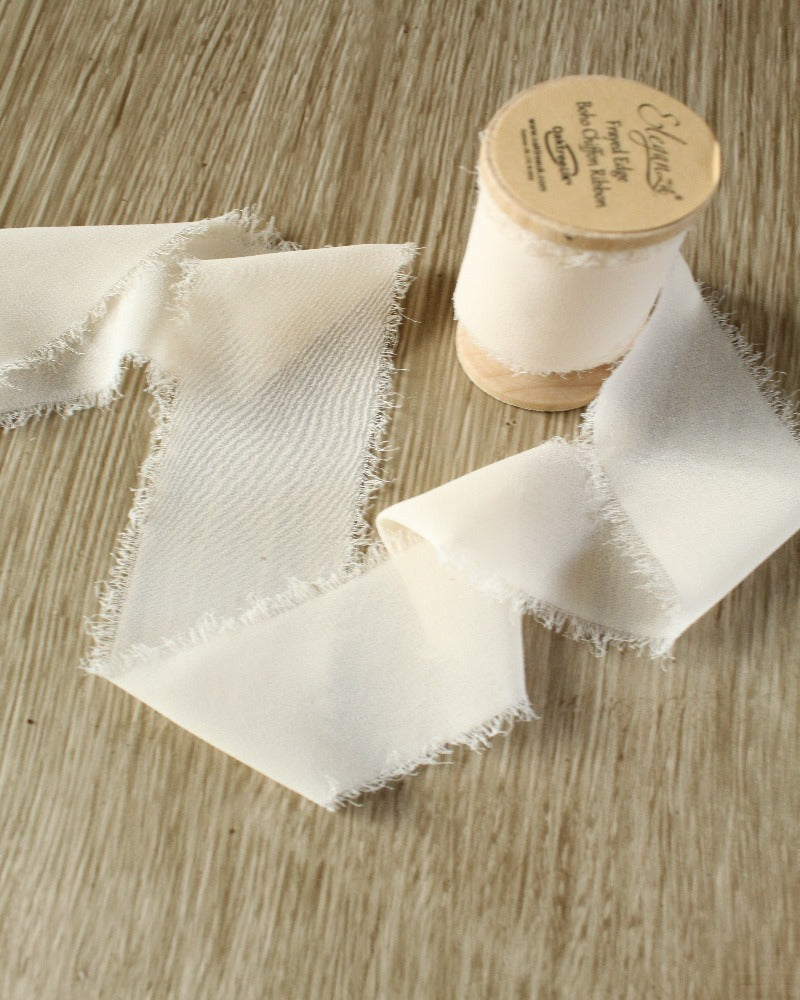 Raw Edge Nude Chiffon Ribbon