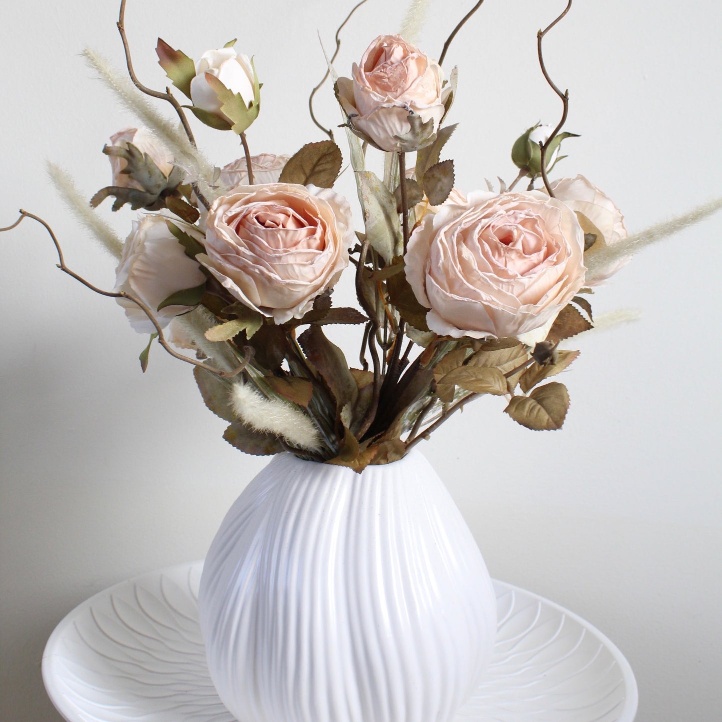 Faux Pink Paper Rose and Twig Bouquet