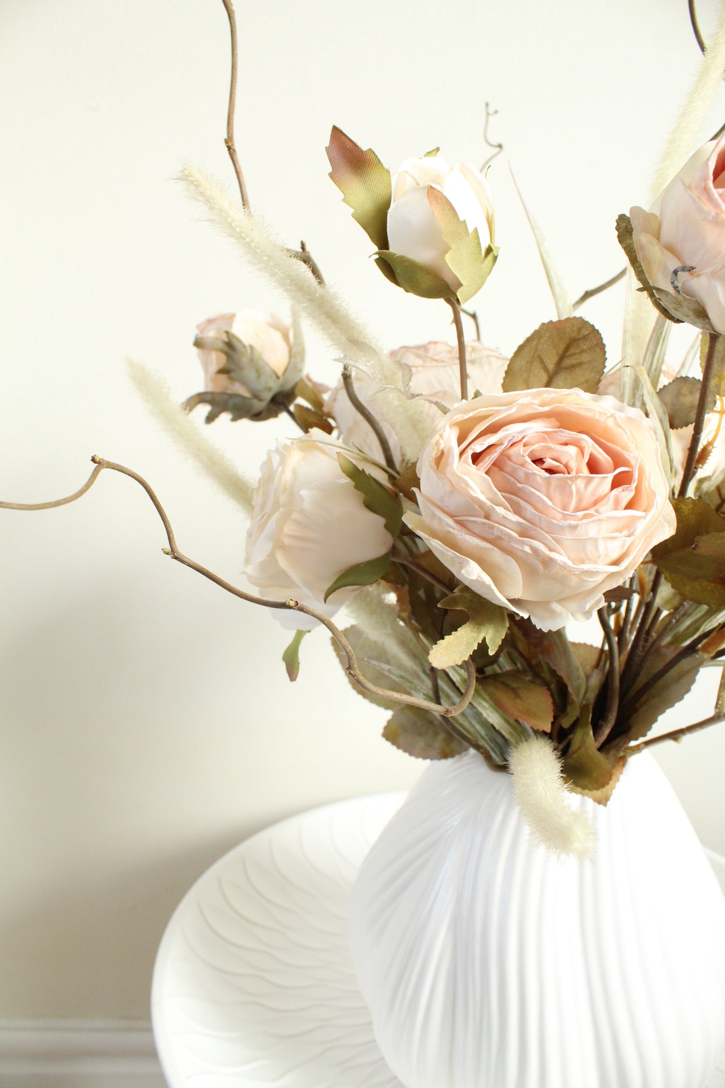 Faux Pink Paper Rose and Twig Bouquet