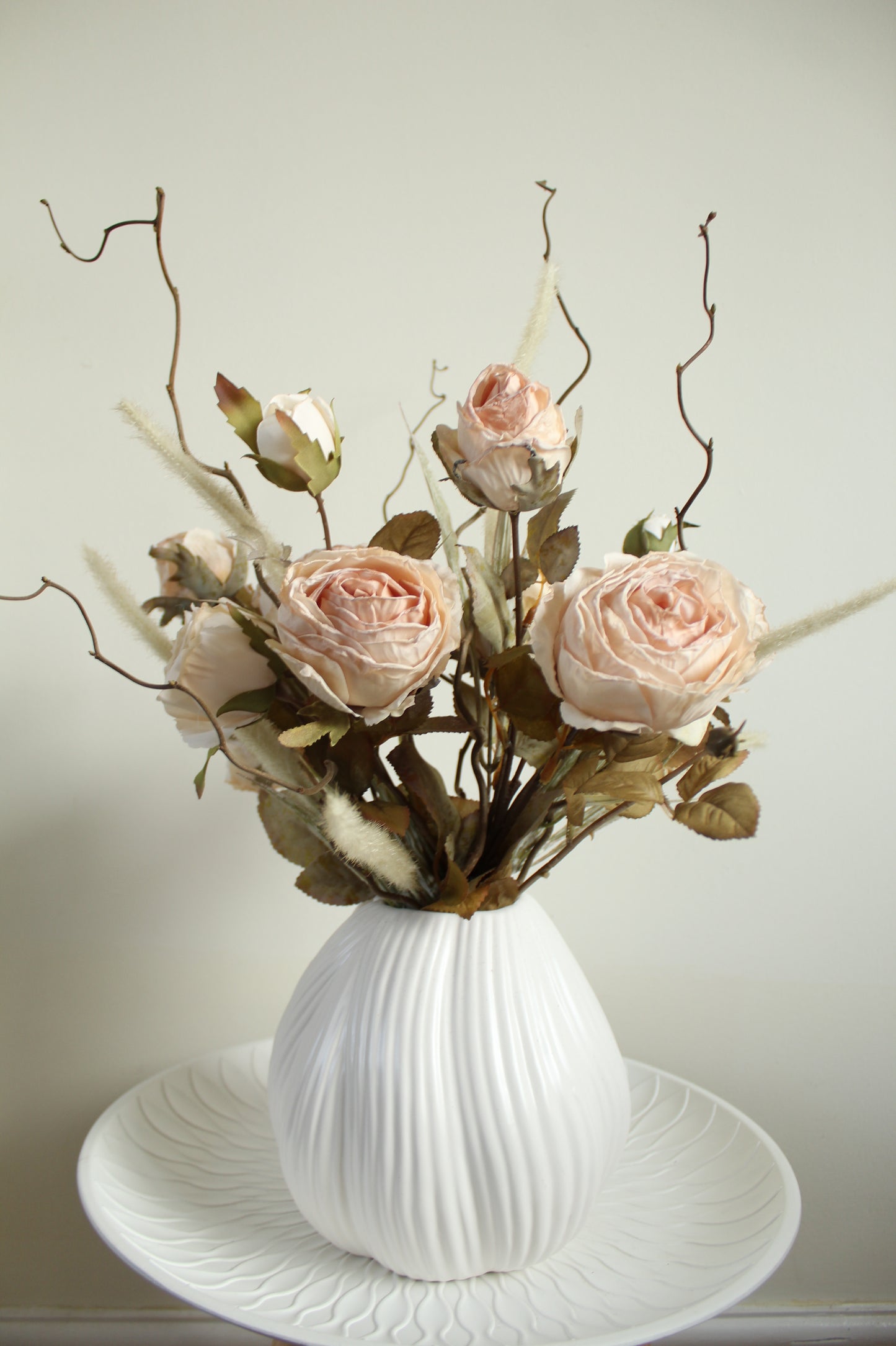 Faux Pink Paper Rose and Twig Bouquet